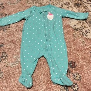 Carters Baby girl Blue Polka Dot Footie pajamas with pink flamingo